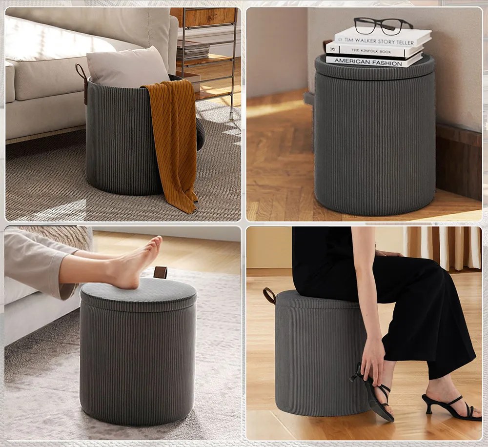 Set 2 pufuri cu spațiu de depozitare, gri