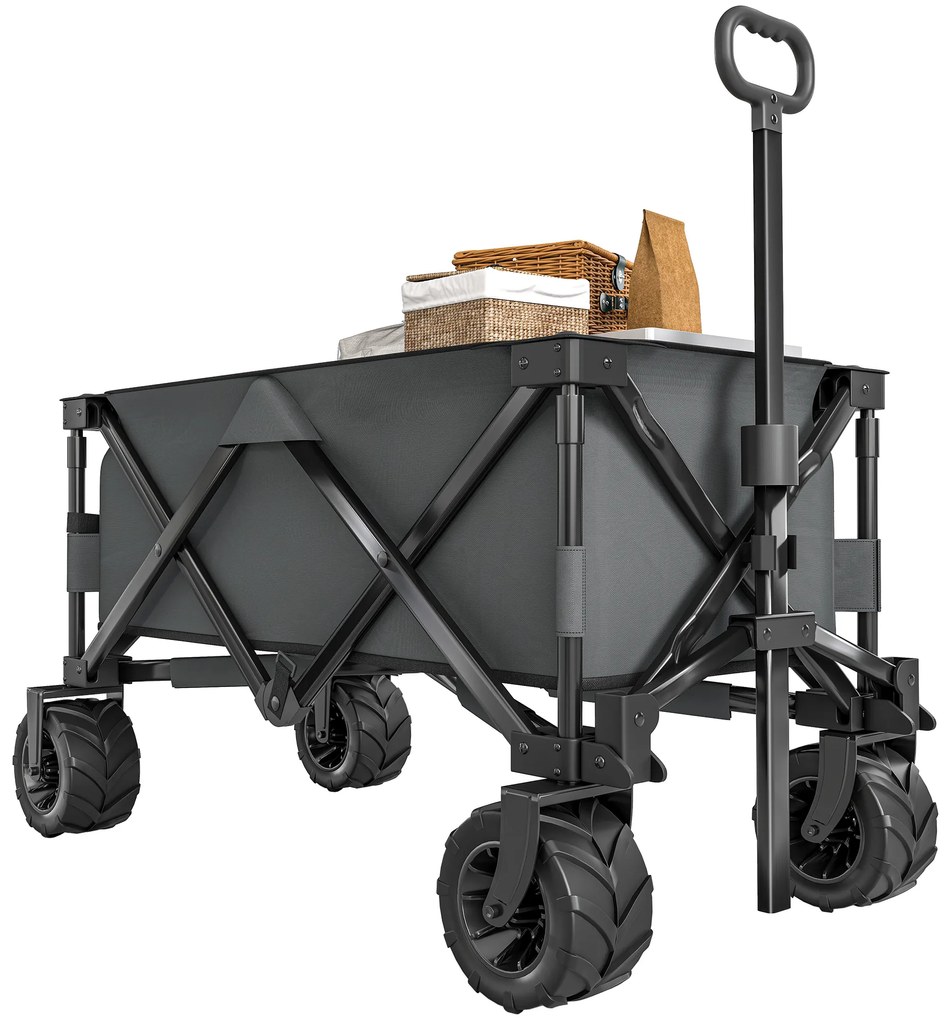 Outsunny Cărucior de Grădină cu Mâner Telescopic, Cărucior Metalic cu Spațiul de Depozitare din Material Oxford, 108x55 cm, Gri