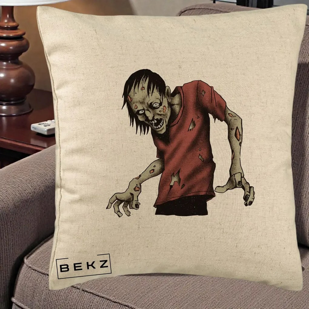 Perna Decorativa Halloween Zombie Infricosator, 40x40 cm, Bej, Husa Detasabila, Perna Inclusa, BEKZ®