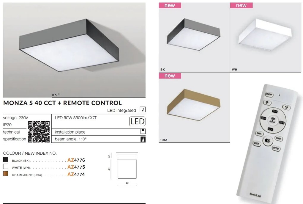 Plafoniera LED cu telecomanda MONZA S 40 CCT WH