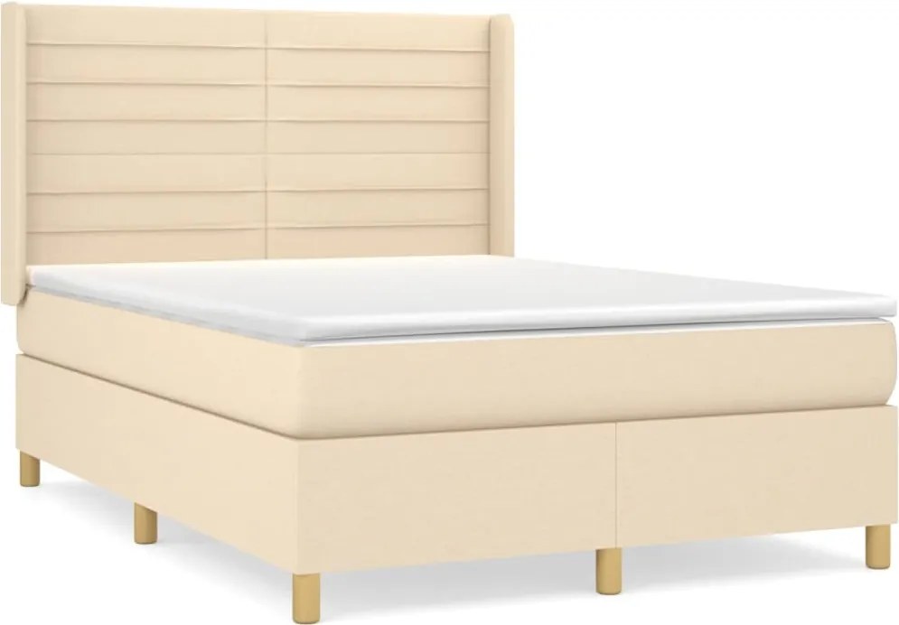 vidaXL Pat box spring cu saltea, crem, 140x200 cm, textil