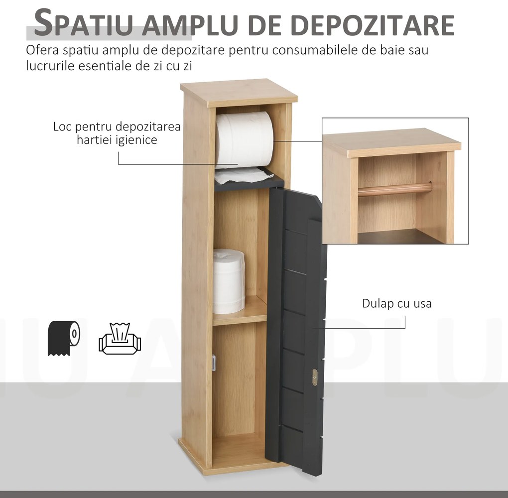 HOMCOM Dulap Baie Îngust pentru Hârtie Igienică Raft Reglabil 18x18x75cm Design Compact | Aosom Romania