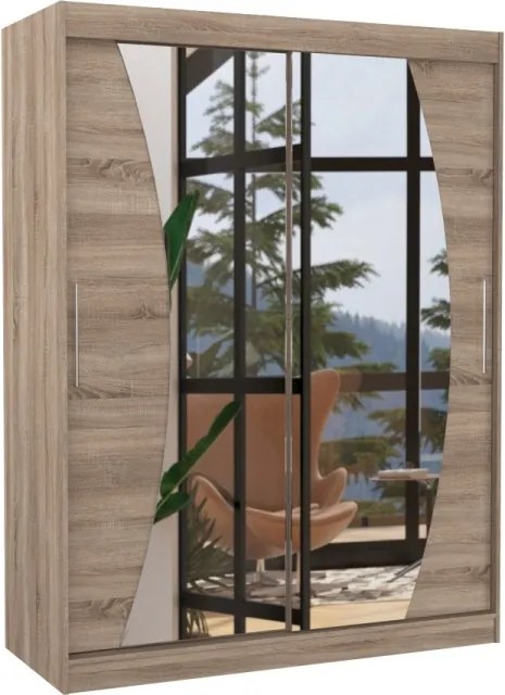 Dulap cu usi glisante si oglinda 150x200 cm, Modesto, ADRK Furniture (Culoare: Ciocolata)