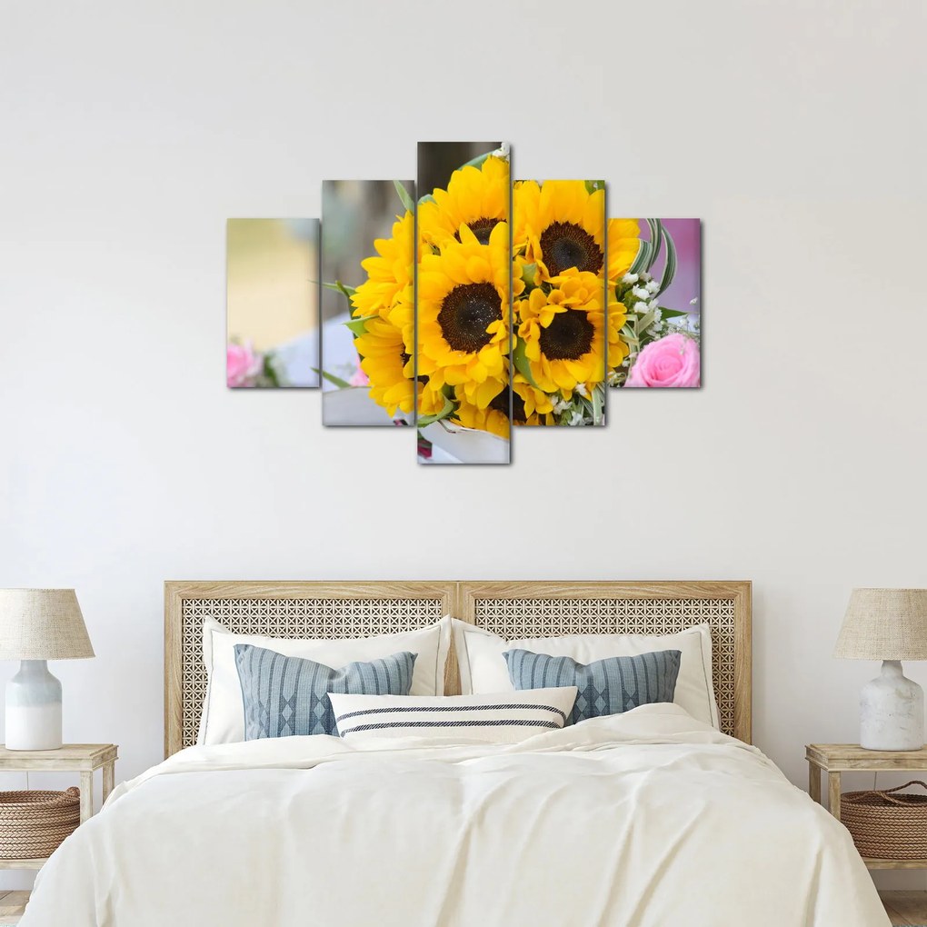 Tablou cu buchetul miresii de floarea soarelui (150x105 cm)