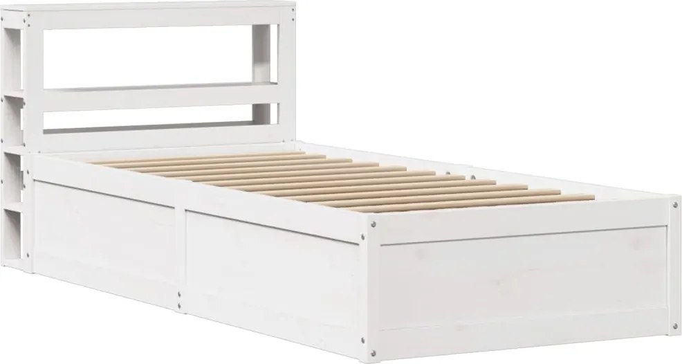 vidaXL Cadru de pat cu tăblie, alb, 75x190 cm, lemn masiv de pin