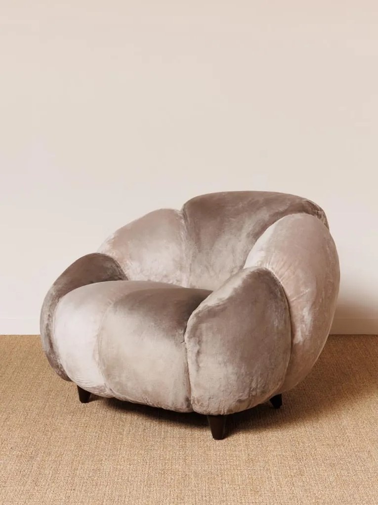 Fotoliu lounge taupe din catifea, „Mercurio”