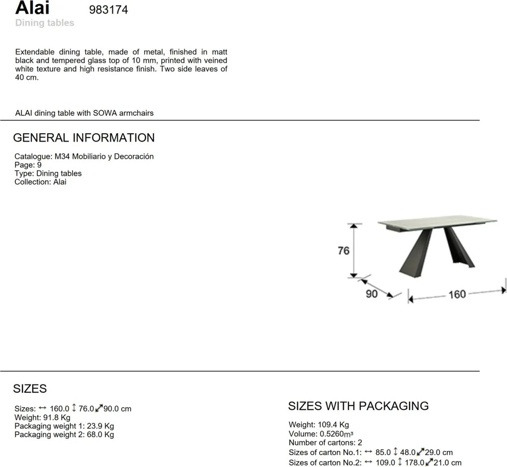 Masa dining extensibila design modern Alai SV-983174