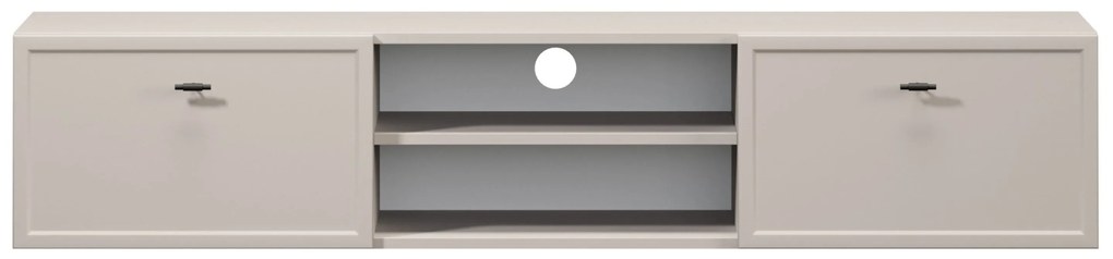 Comodă TV suspendată Lorini 150 cm cu sertare - culoare cașmir / mânere negre tip T-bar