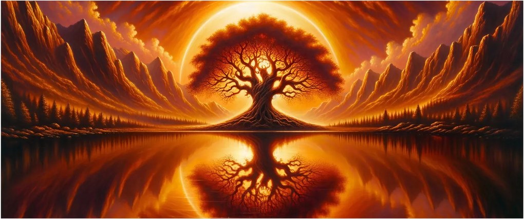 Tablou – Arbore în soare sângeriu (120x50 cm)
