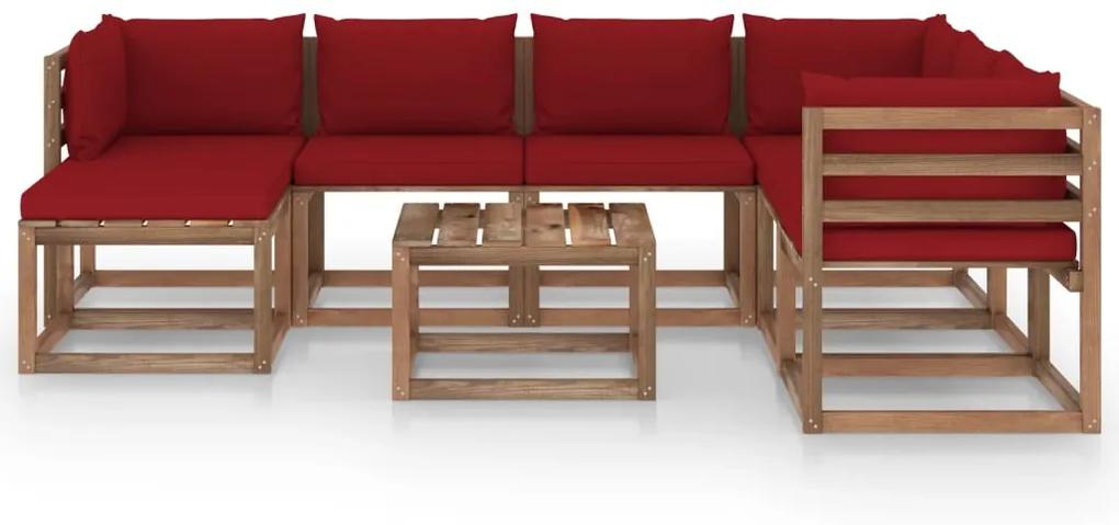 Set mobilier de gradina, cu perne rosu vin, 8 piese Bordo, 3x colt + 3x mijloc + suport pentru picioare + masa, 1