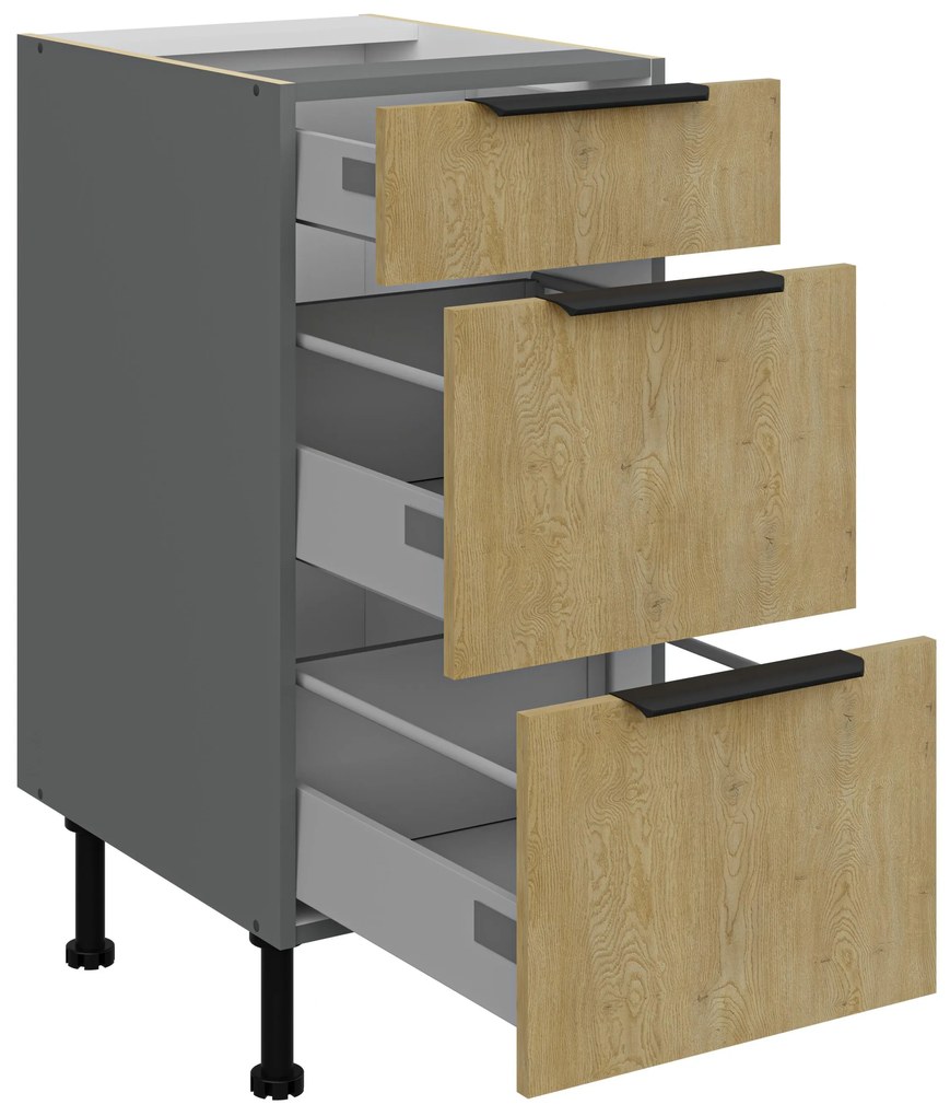 Dulap inferior de bucătărie Carminia 40 D 3S BB PREMIUM BOX (stejar cremona + antracit). 1127923