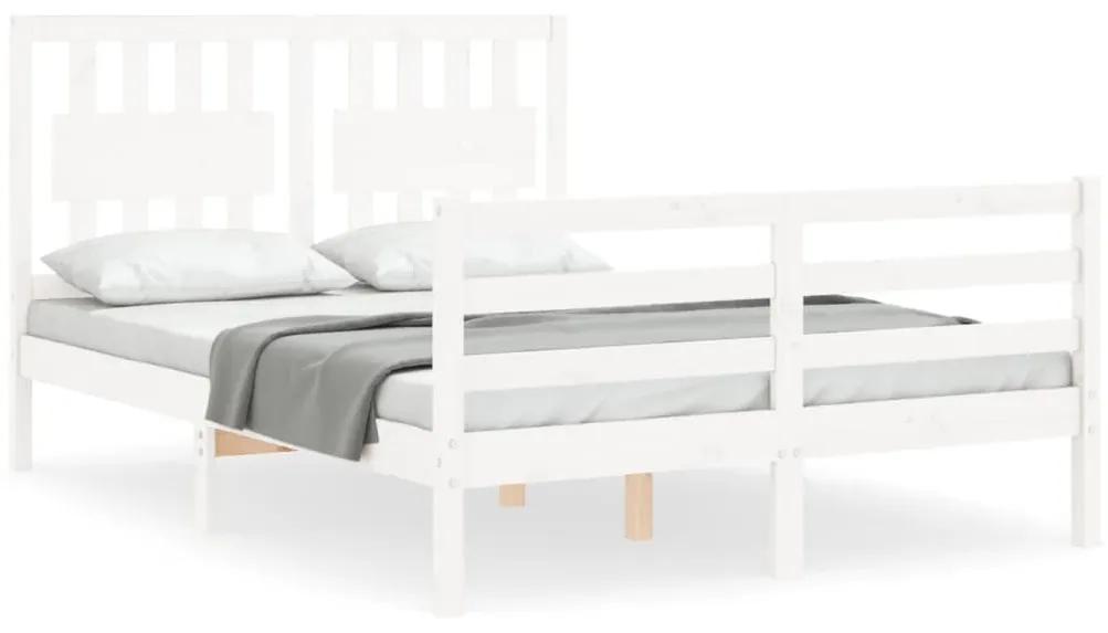 3194292 vidaXL Cadru de pat cu tăblie, 140x190 cm, alb, lemn masiv