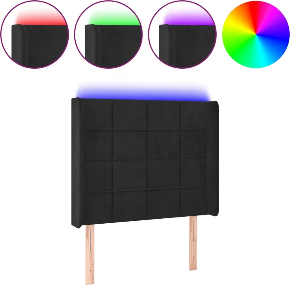vidaXL Tăblie de pat cu LED, negru, 83x16x118/128 cm, catifea