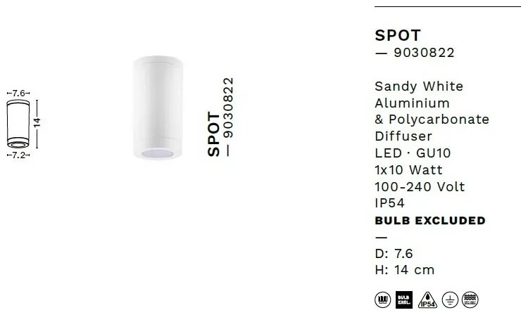 Spot aplicat de exterior IP54 SPOT alb