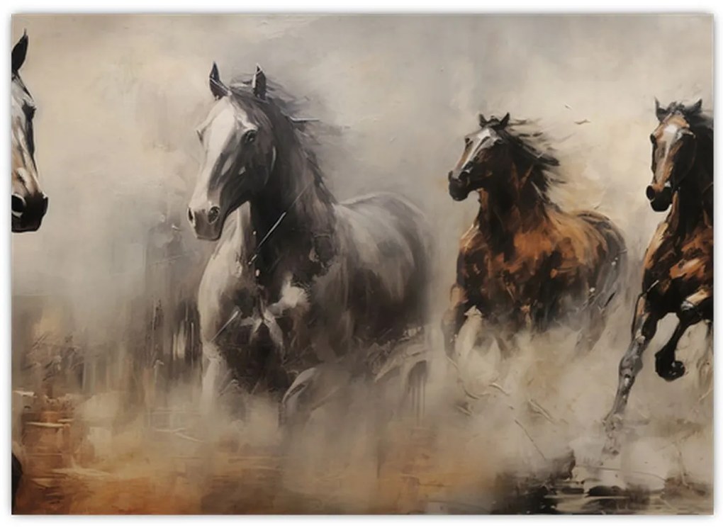 Tablou pe sticlă - Pictură în ulei de cai (70x50 cm)