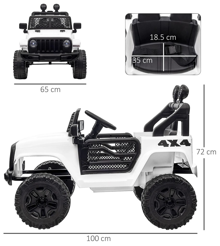 HOMCOM Masina Electrica pentru Copii Jeep Off-Road cu Telecomanda, 2 Viteze 3-5km/h, 100x65x72 cm, Alb | Aosom Romania