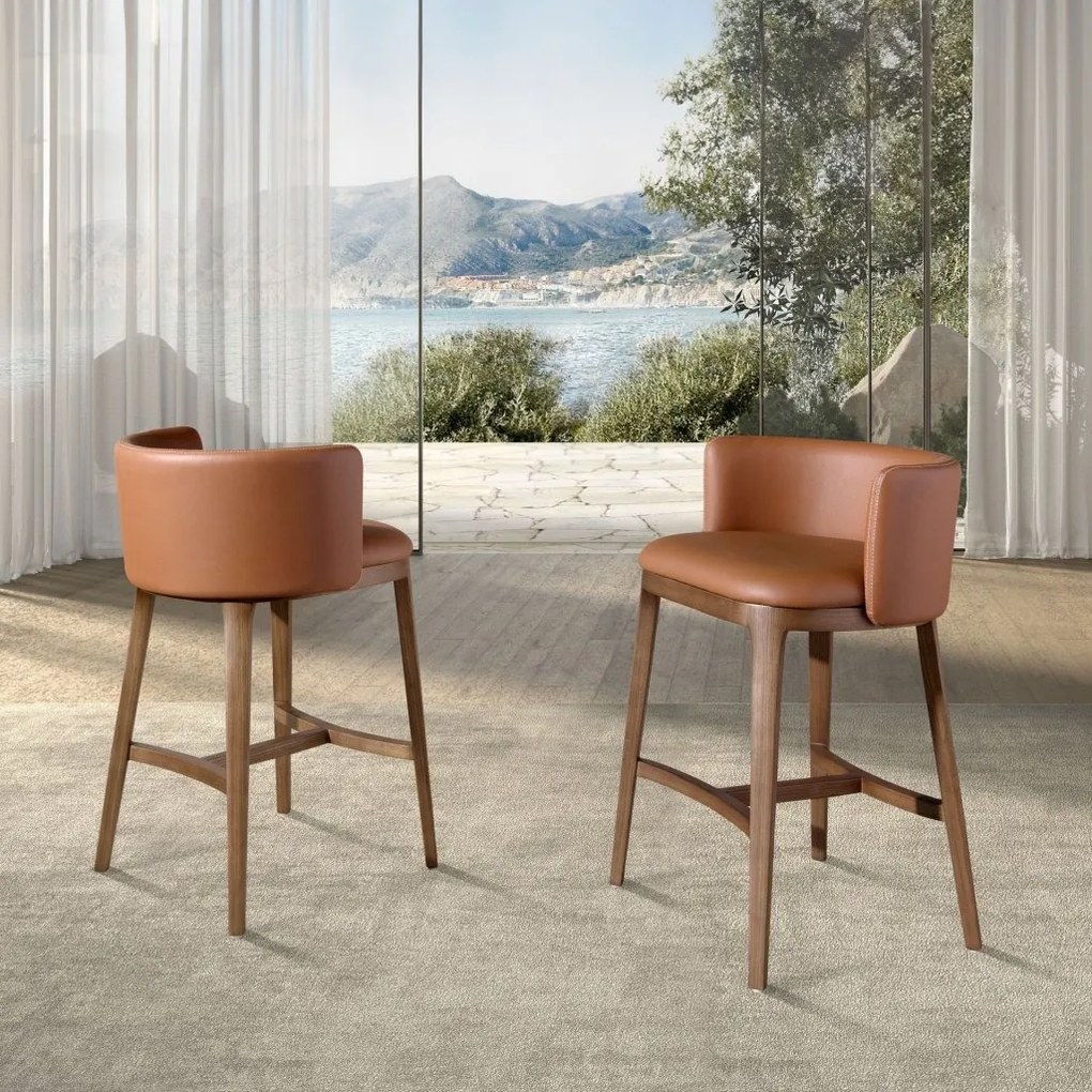 Scaun de bar design LUX, Nuc, Piele sintetica, Brown