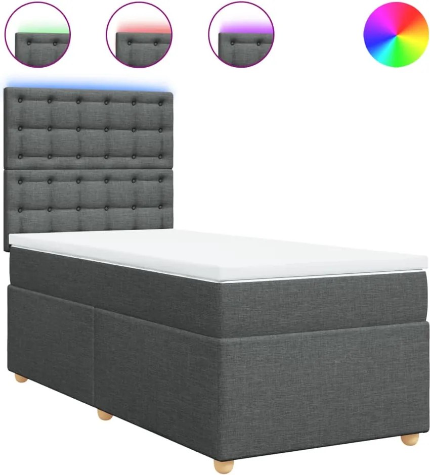 vidaXL Pat box spring cu saltea, gri închis, 100x200 cm, textil