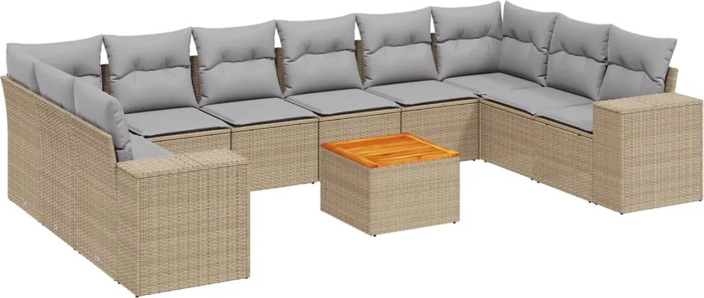 vidaXL Set canapele de grădină cu perne, 11 piese, bej, poliratan