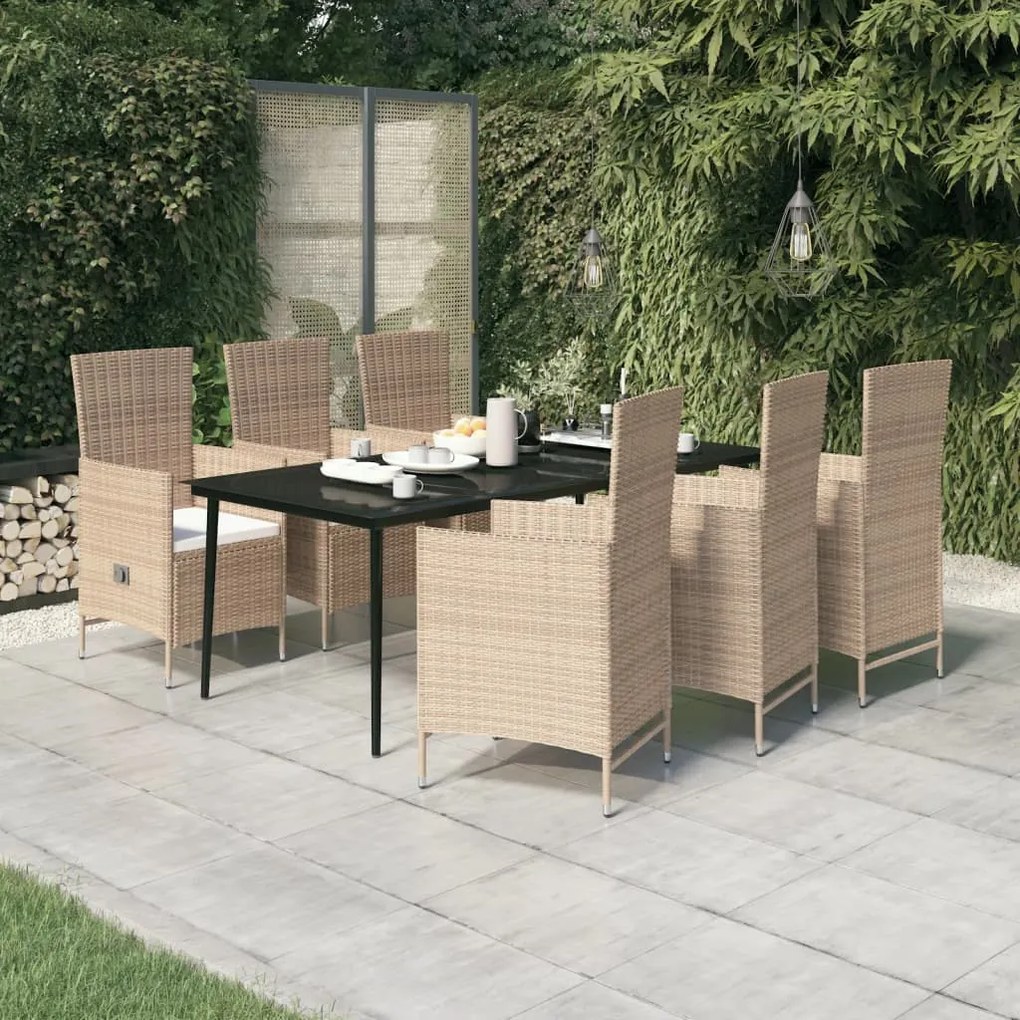 Set de mobilier pentru gradina cu perne, 7 piese, bej