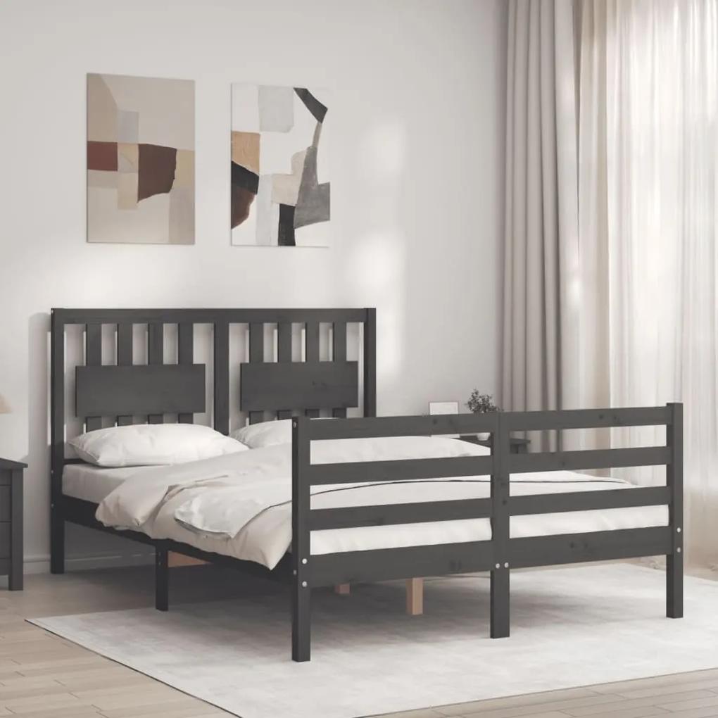 3194293 vidaXL Cadru de pat cu tăblie, gri, 140x190 cm, lemn masiv