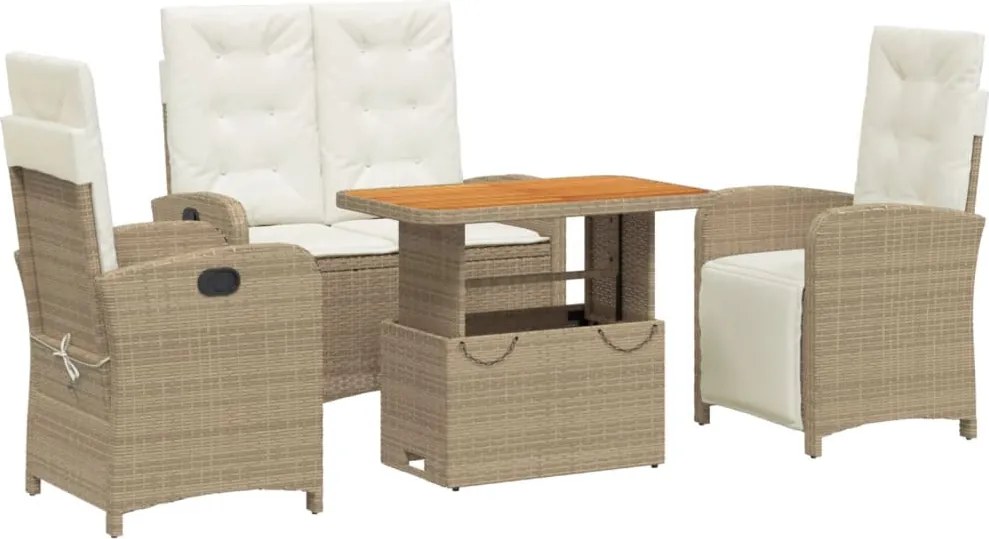 vidaXL Set canapele de grădină, 4 piese, cu perne, bej, poliratan