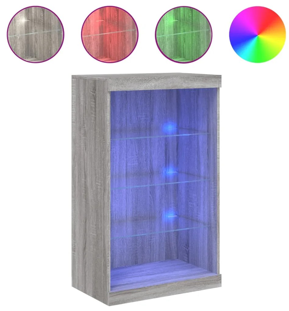 vidaXL Servantă cu lumini LED, gri sonoma, 60,5x37x100 cm