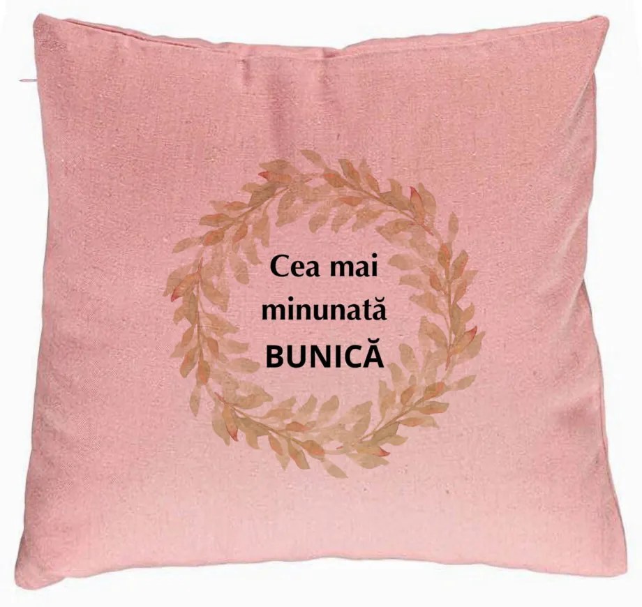 Perna Decorativa pentru Bunica 5, 40x40 cm, Roz, Husa Detasabila, Burduf