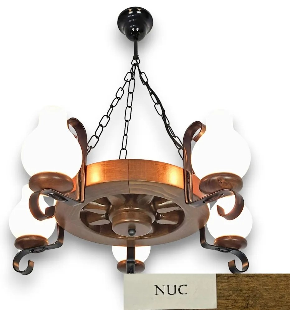 Candelabru rustic fabricat manual din lemn diam.30cm, 5 brate Roata WOOD-RO-SP5D30