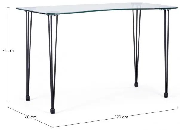 Birou de studiu transparent/negru din sticla temperata si metal, 120 cm, Rondò Bizzotto