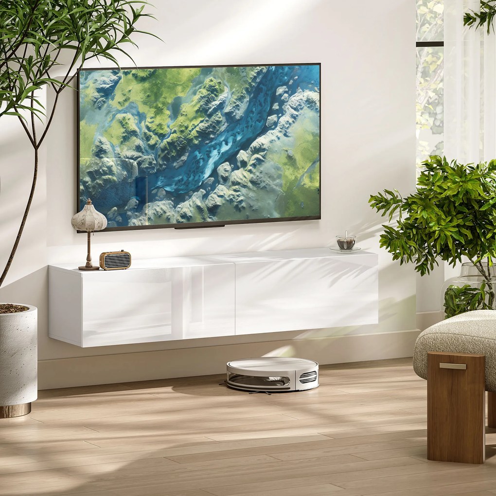 HOMCOM Dulap TV Suspendat pentru Televizoare de 45"-55"-65" cu 2 Dulapuri, Alb | Aosom Romania