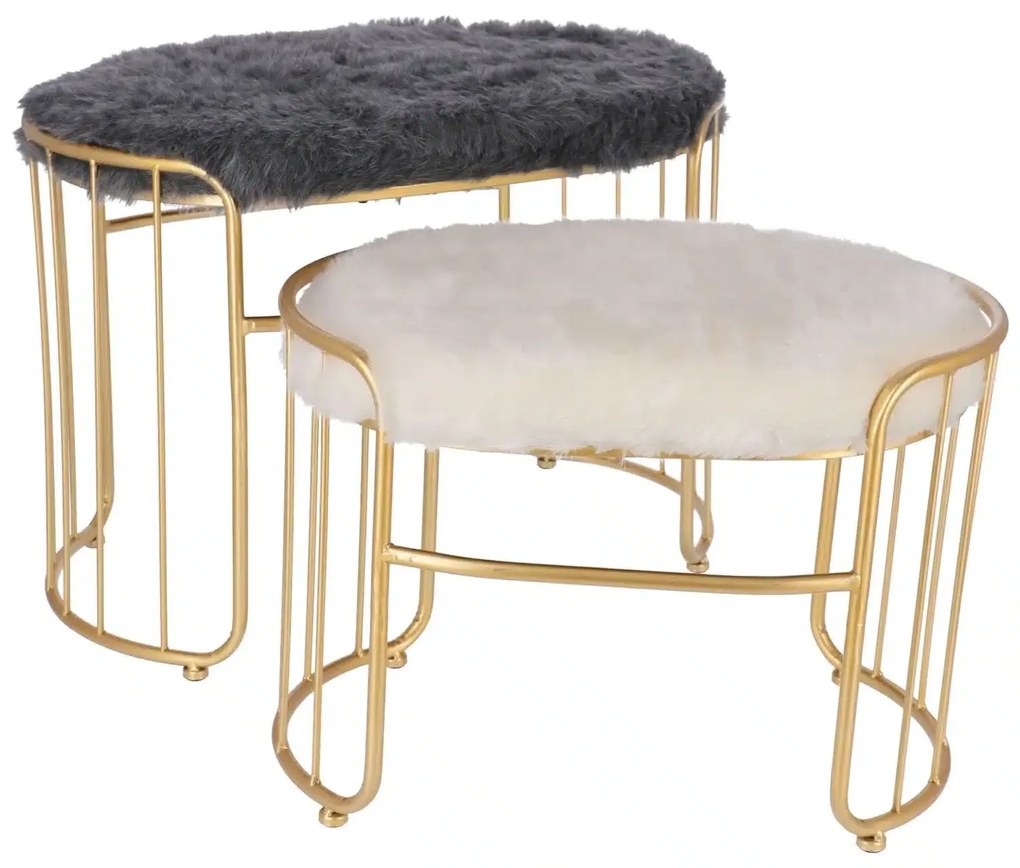 Set taburete Perla metalice cu blanita sintetica, baza aurie, design modern 2 piese