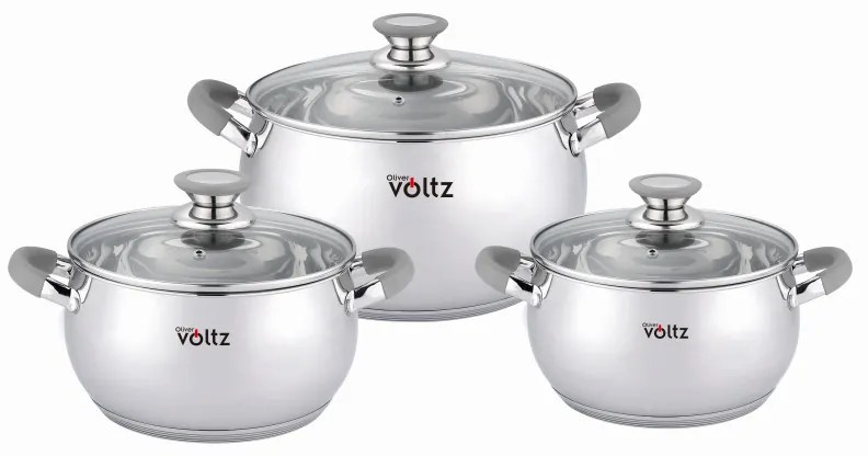 Set oale cu capac Oliver Voltz OV51210N6B, 6 piese, Inductie, Manere din silicon, Inox/gri