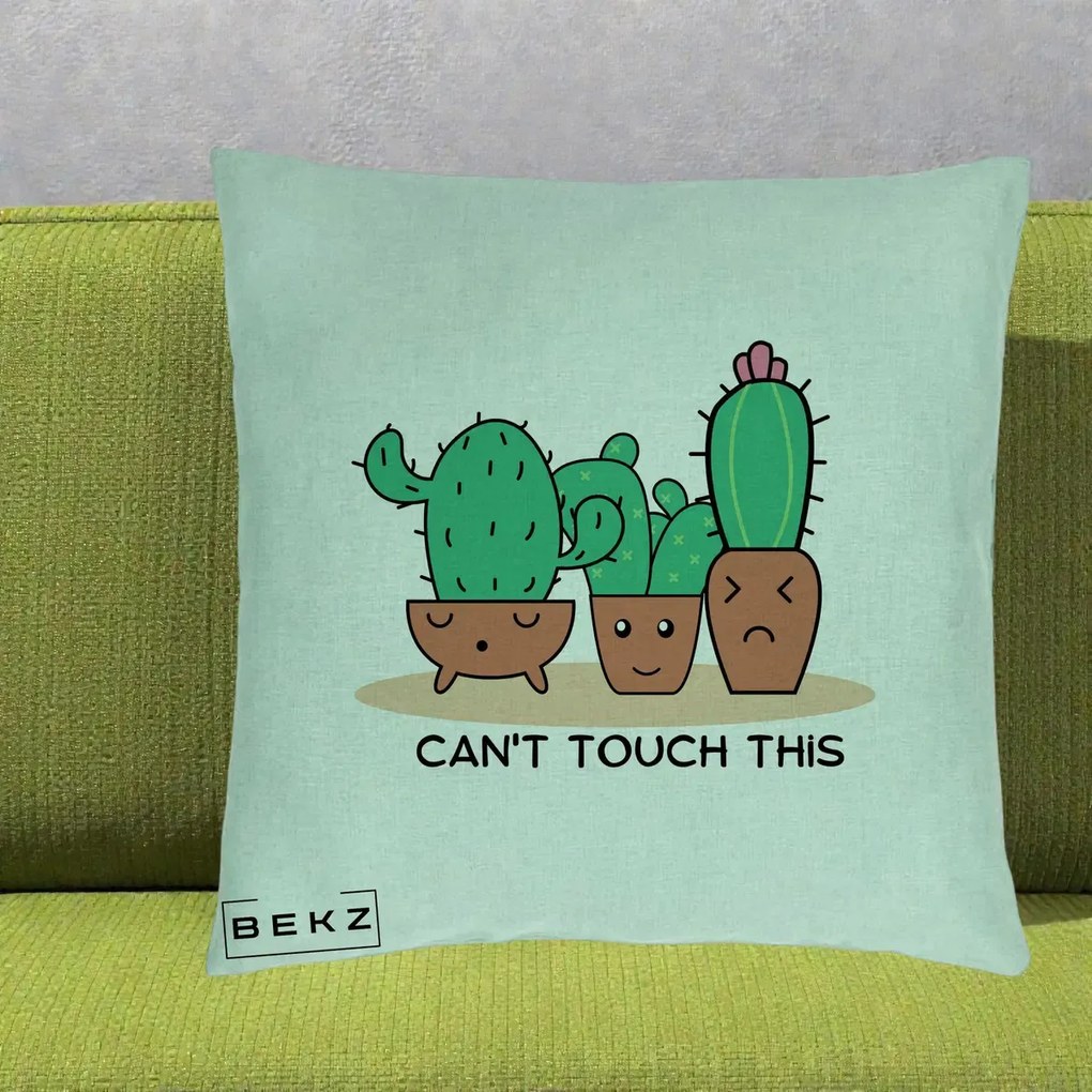 Perna Decorativa Cactus Funny Can't Touch This, 40x40 cm, Verde Menta, Husa Detasabila, Perna Inclusa, BEKZ®