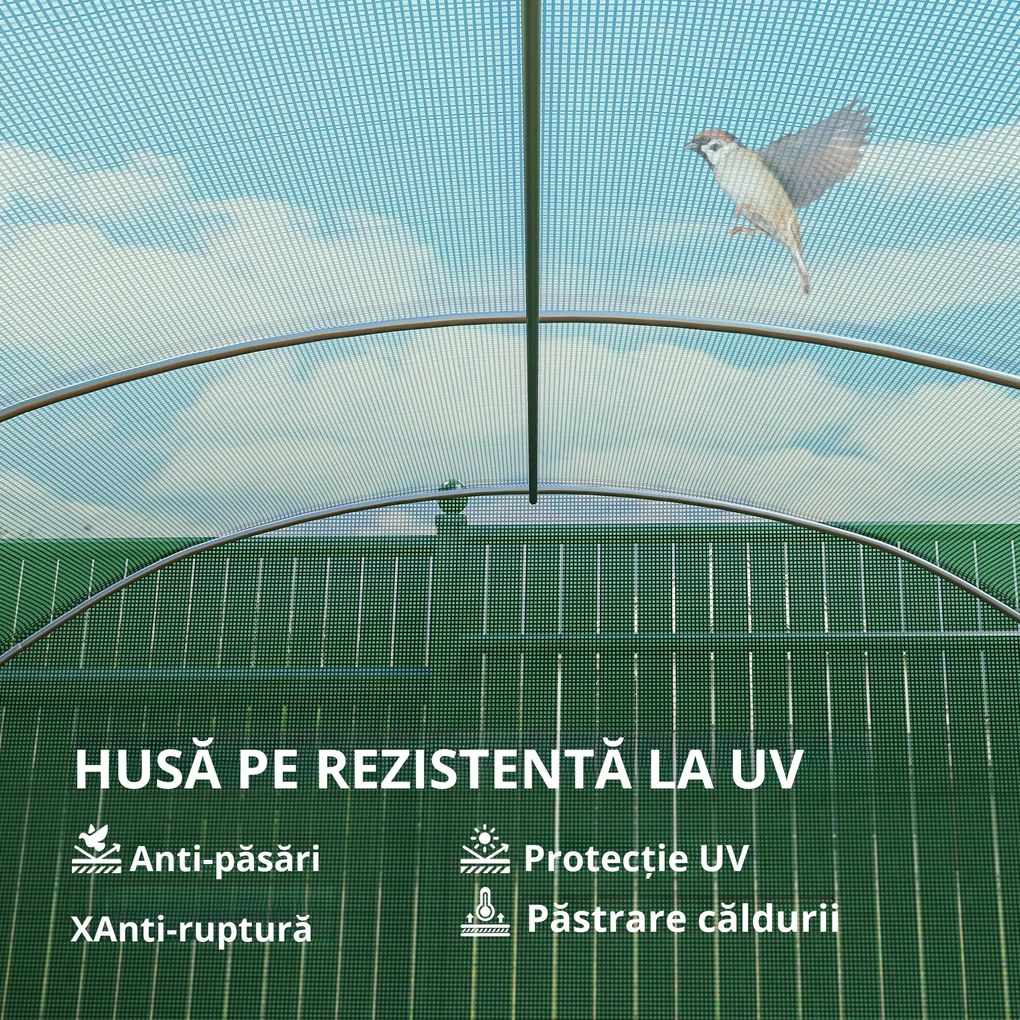 Outsunny Seră tip tunel 6x3x2 m cu 3 uși derulante 6 ferestre cu plasă și structură din oțel galvanizat Verde | Aosom Romania