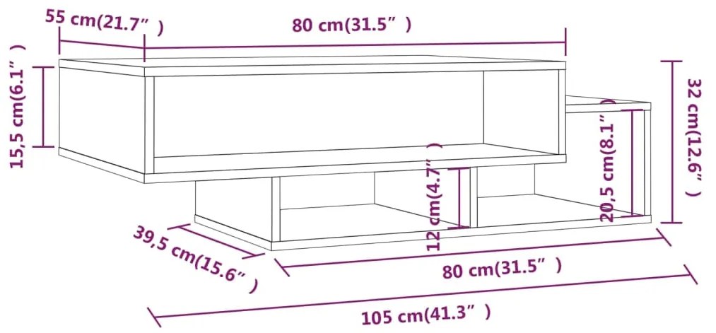 Masuta de cafea, gri sonoma, 105x55x32 cm, lemn prelucrat 1, sonoma gri