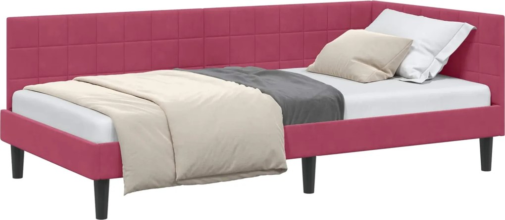 vidaXL Cadru de pat colțar Roșu Vin 100 cm x 200 cm Catifea