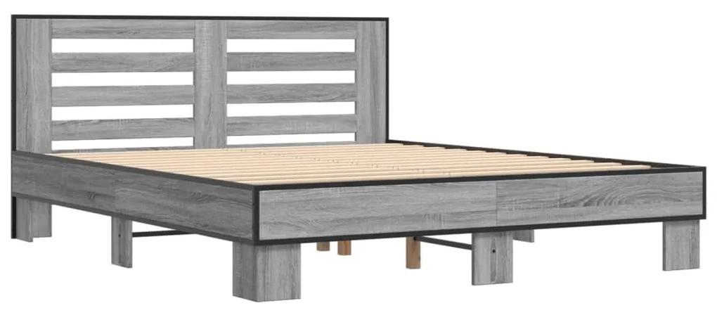 3280100 vidaXL Cadru de pat, gri sonoma, 150x200 cm, lemn prelucrat și metal