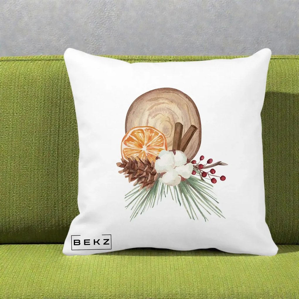 Perna Decorativa Aranjament de Craciun Nordic, 40x40 cm, Alba Mata, Husa Detasabila, Perna Inclusa, BEKZ®