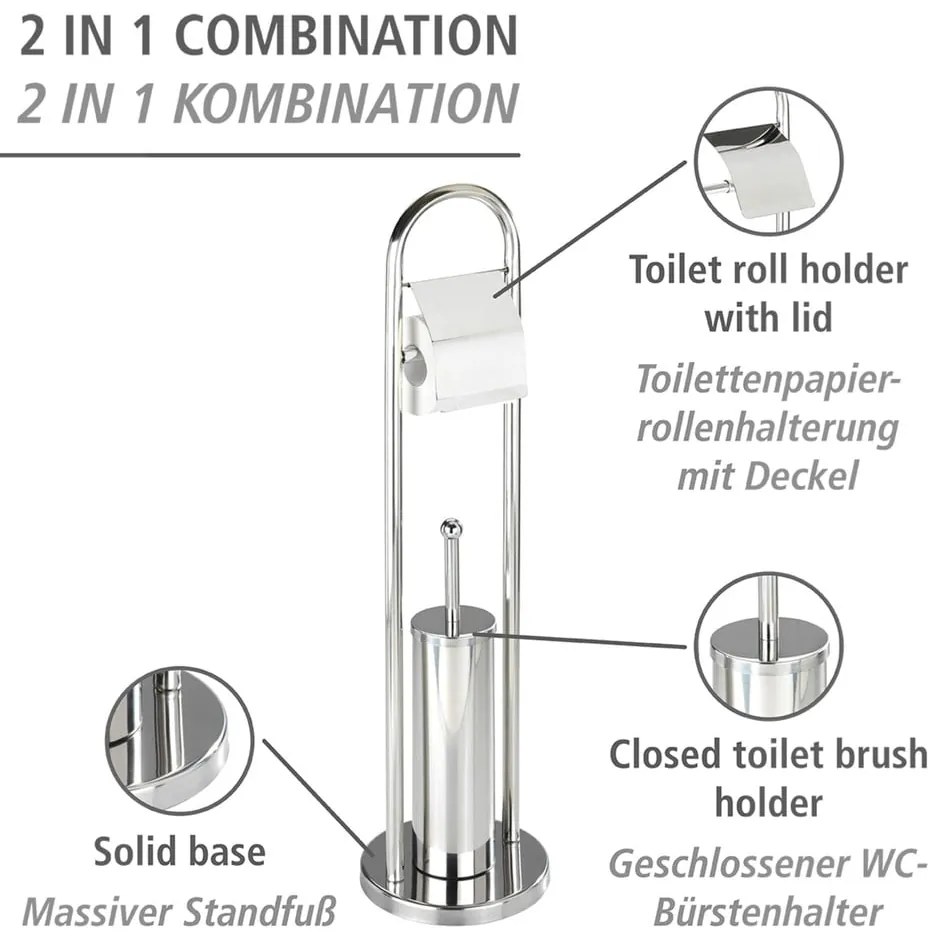 Perie de toaletă cu suport pentru hârtie Wenko Vasto, argintiu