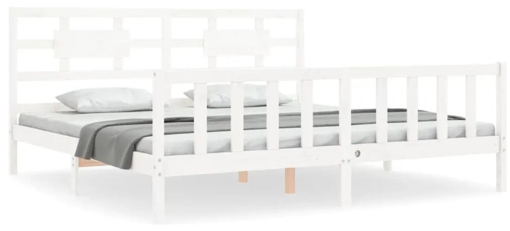 3192577 vidaXL Cadru pat cu tăblie 200x200 cm, alb, lemn masiv