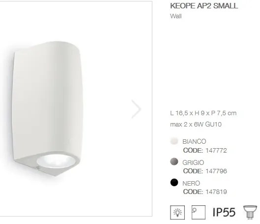 Aplica LED iluminat exterior design modern cu protectie IP55 KEOPE AP2 SMALL alb 147772