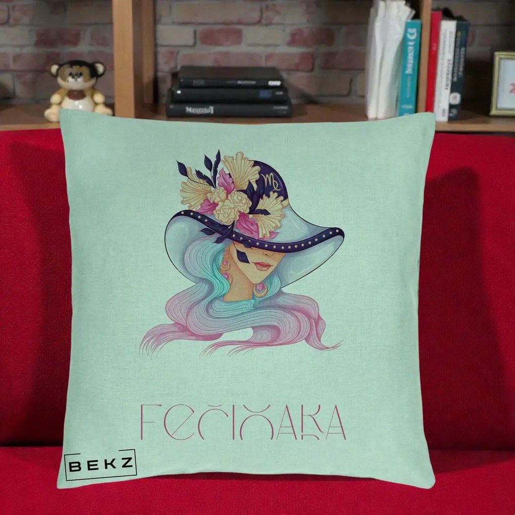 Perna Personalizata Zodie Fecioara, 40x40 cm, Verde Menta, Husa Detasabila, Perna Inclusa, BEKZ®