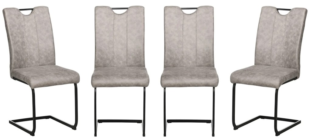 HOMCOM Set de 4 scaune de sufragerie cu acoperire din microfibră, picioare sanie din oțel și mânere 43 x 58,5 x 96,5 cm gri | Aosom Romania