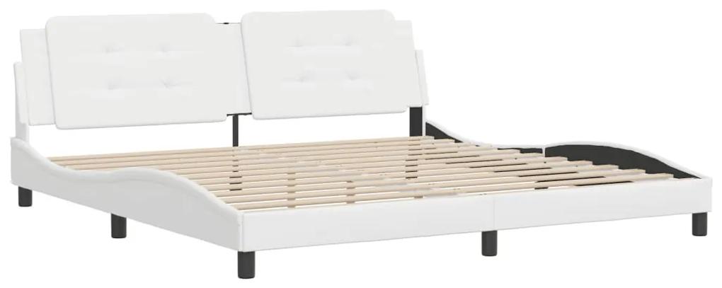3208206 vidaXL Cadru de pat cu tăblie, alb, 200x200 cm, piele ecologică
