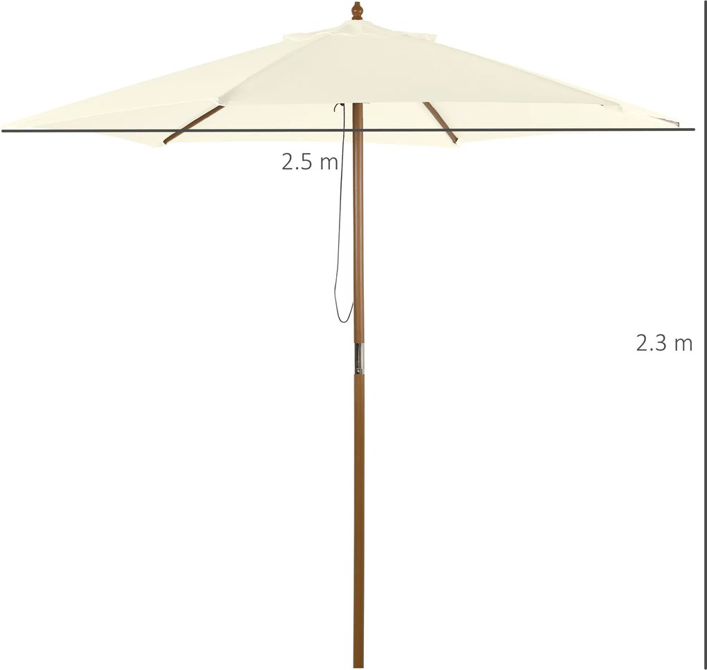 Outsunny Umbrelă Rotundă de Grădină din Bambus și Poliester 2.5x2.3m Crem/Alb | Aosom Romania