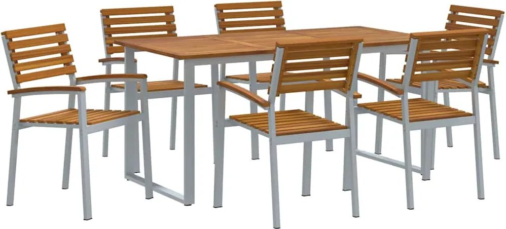 vidaXL Set de masă pentru grădină 7 pcs Gri Lemn Solid de Acacia