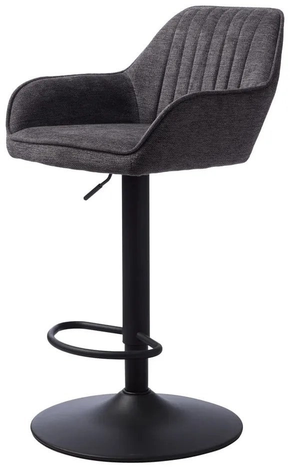 Scaun de bar gri închis cu înălțime ajustabilă/cu cotiere tapițat (înălțime șezut 65 cm) Nolan – Unique Furniture