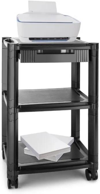 Auna P-STAND, negru, măsuță cu roți pentru imprimantă, priză, trei sertare de depozitare