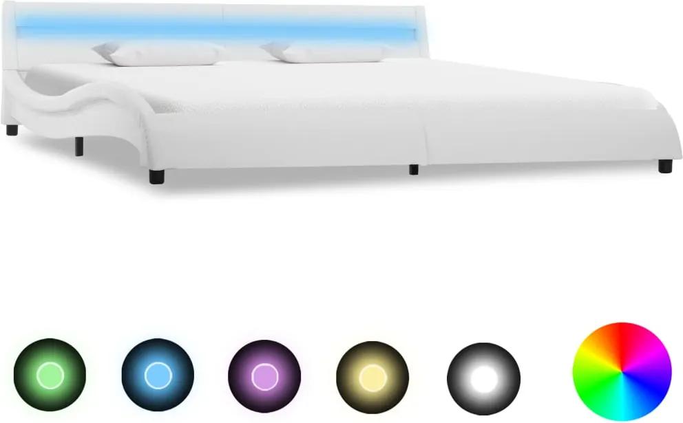 Cadru de pat cu LED, alb, 180 x 200 cm, piele ecologica